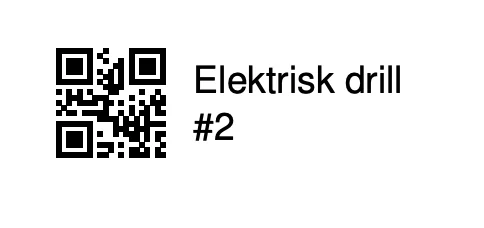 Ferdig verktøyetikett med QR-kode og navn