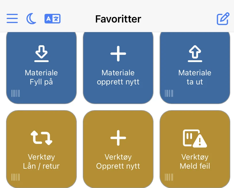 Favorittknappen Verktøy Opprett nytt