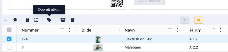 Verktøylisten med et verktøy huket av og etikettikonet