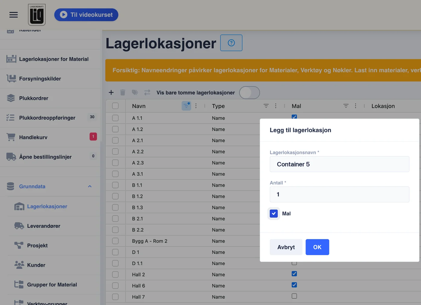 Dialogen Legg til lagerlokasjon