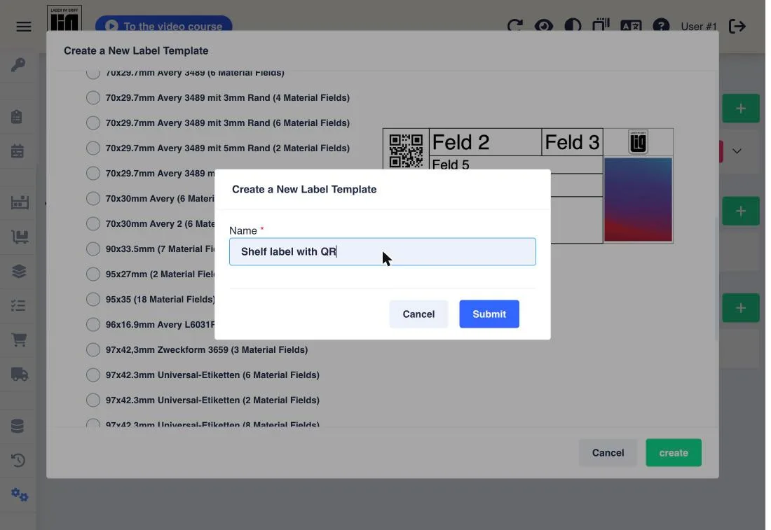 The small dialog asking for a name for the new label template
