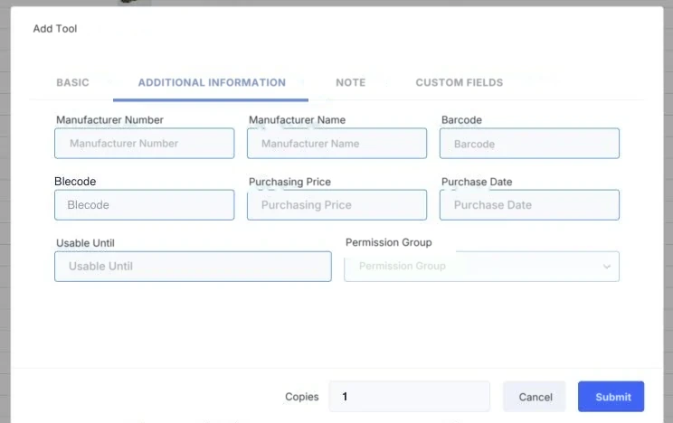 The Barcode field under Additional information in the web app