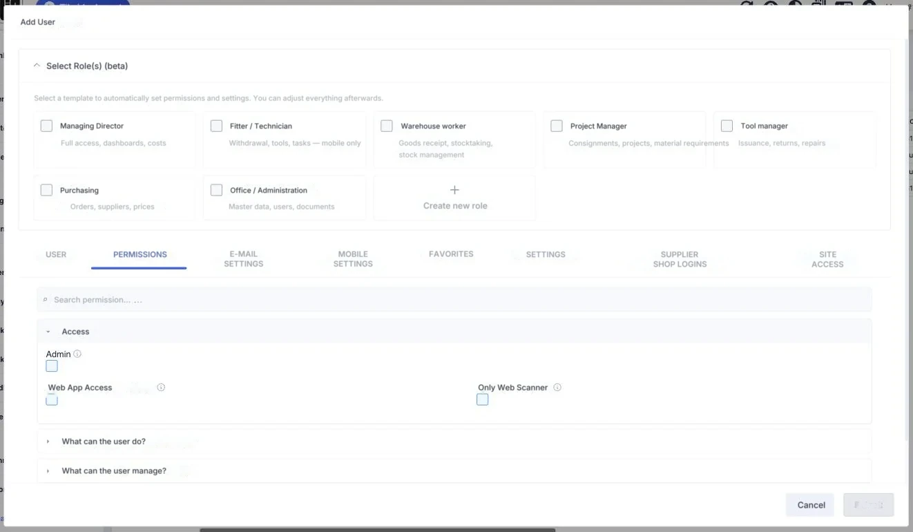 The tab for permissions and access